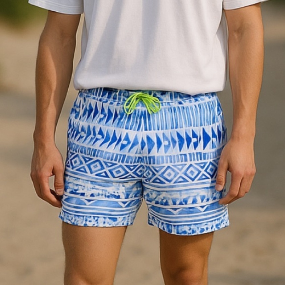 Hollister blue neon ikat print swim trunks m